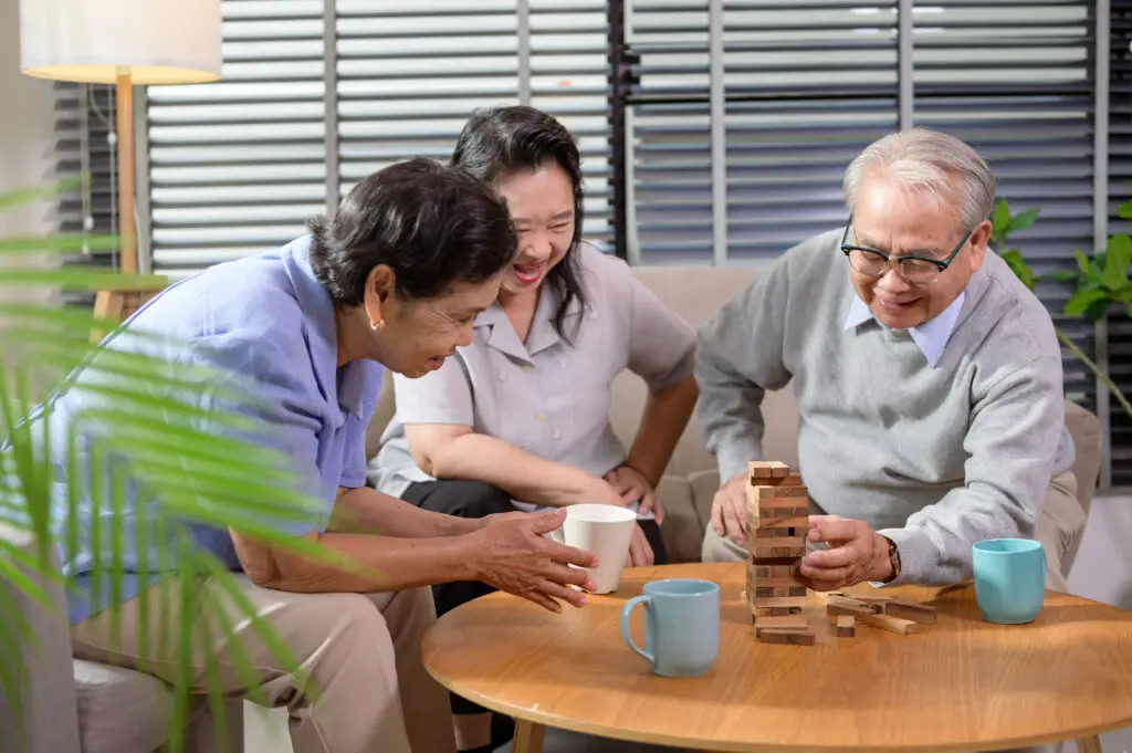 Group of older adults playing a game together.